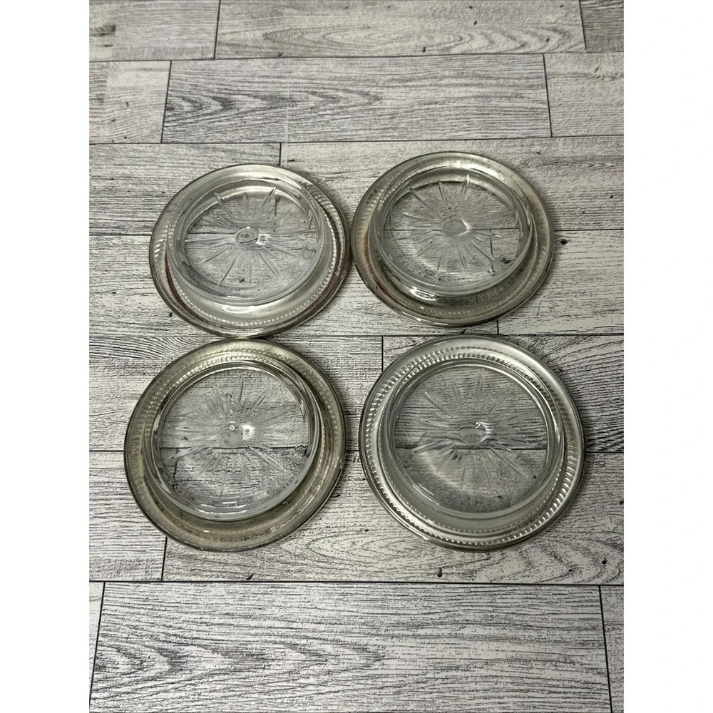 Set Of 4 B.I./ Frank M. Whiting STERLING SILVER Beaded Rim Coasters STARBURST